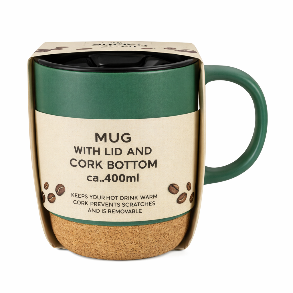 ☕ Mug Termico con Coperchio e Base in Sughero – 400 ml