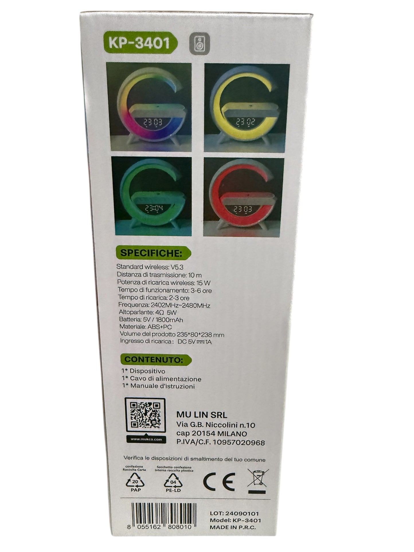 🔊 Altoparlante Wireless Mulin con LED RGB e Ricarica Wireless