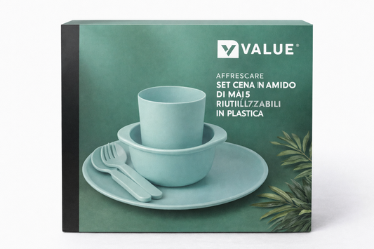 🍽️ Set Cena 5 Pezzi in Amido di Mais – Riutilizzabile & Eco-Friendly