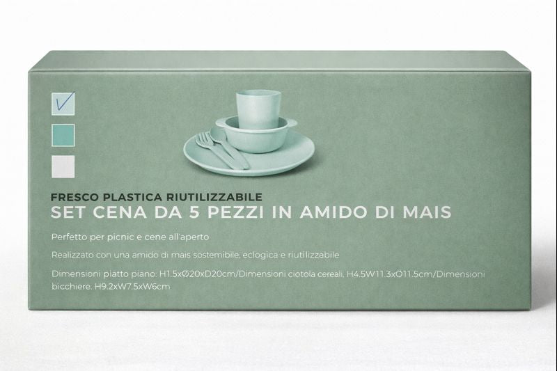 🍽️ Set Cena 5 Pezzi in Amido di Mais – Riutilizzabile & Eco-Friendly