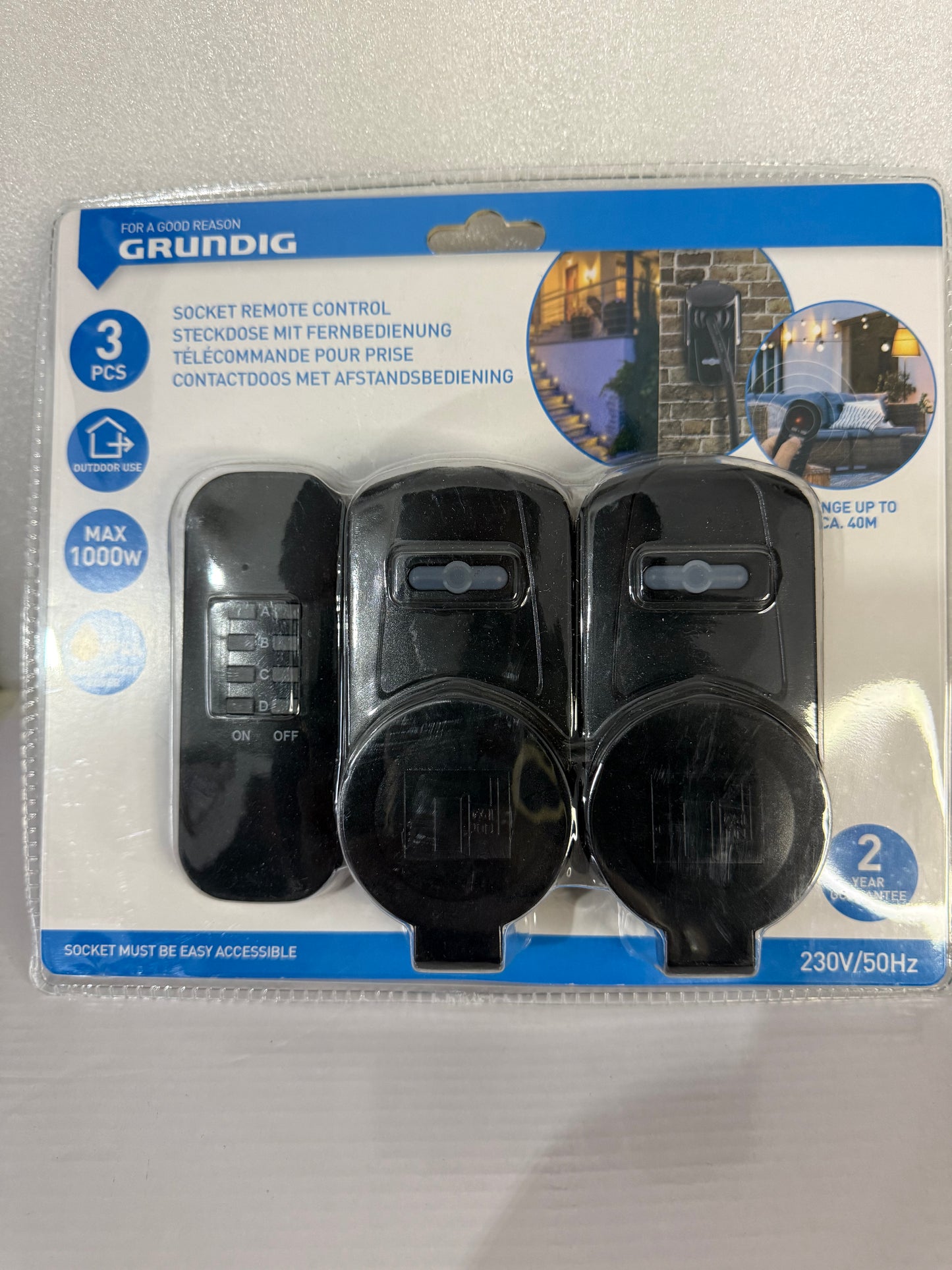 🔌 Set Prese Telecomandate GRUNDIG da Esterno – 2 Prese + Telecomando – Portata fino a 40 m