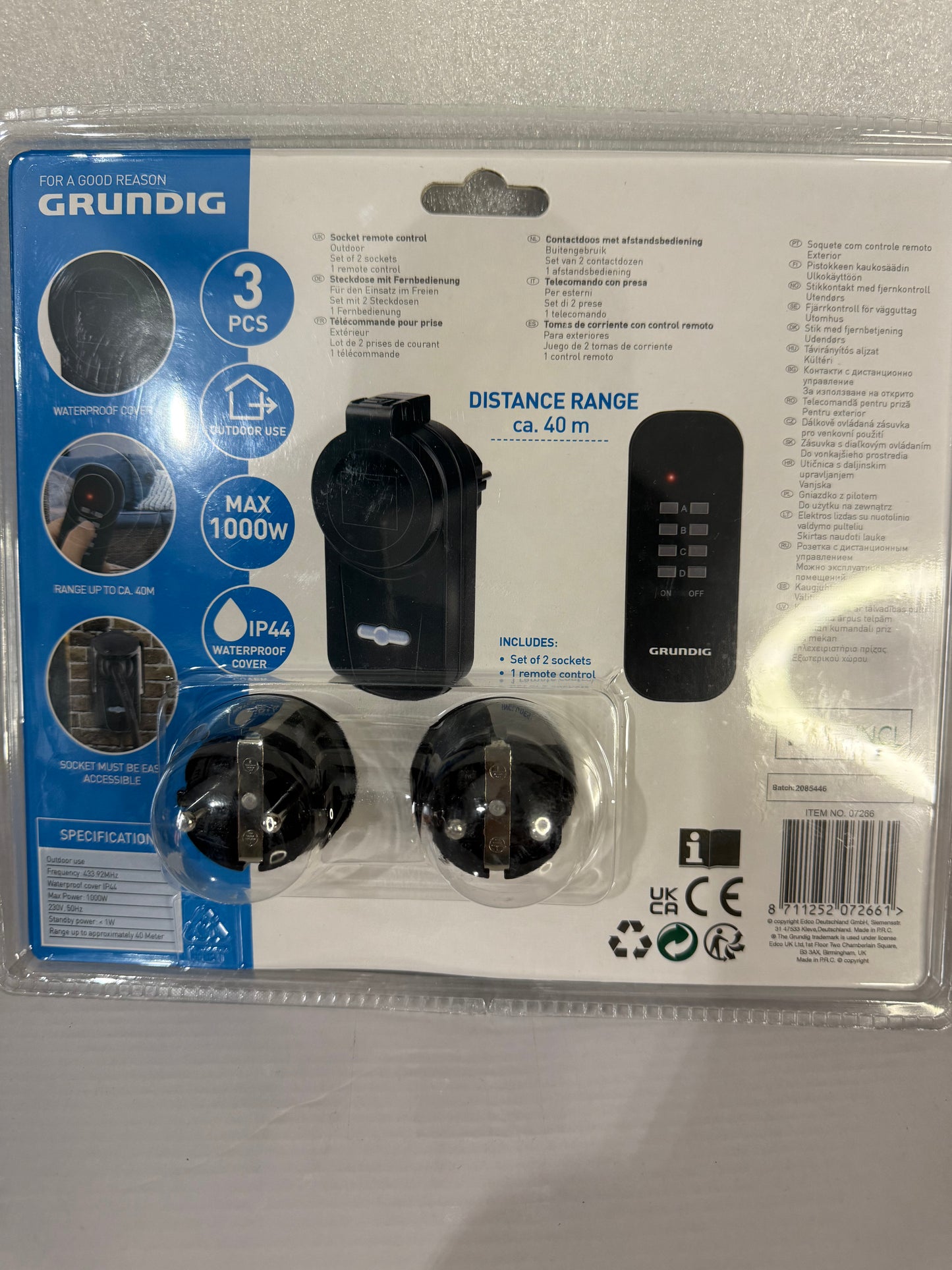 🔌 Set Prese Telecomandate GRUNDIG da Esterno – 2 Prese + Telecomando – Portata fino a 40 m