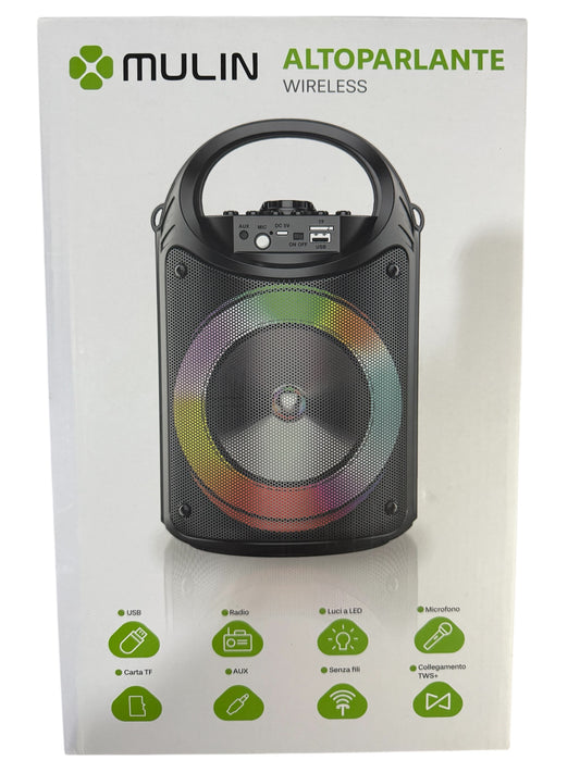 🎶 Altoparlante Wireless Mulin – Bluetooth con LED e Microfono