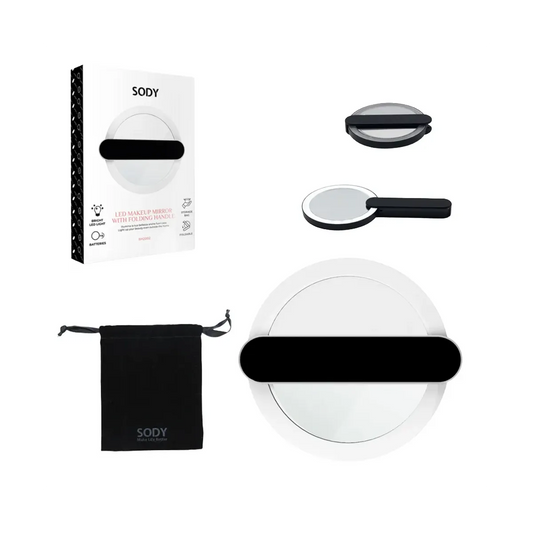 💄 Specchio Trucco LED SODY – Pieghevole con Manico e Custodia da Viaggio